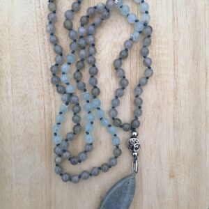 mala tibétain labradorite aigue-marine intuition communication lithothérapie