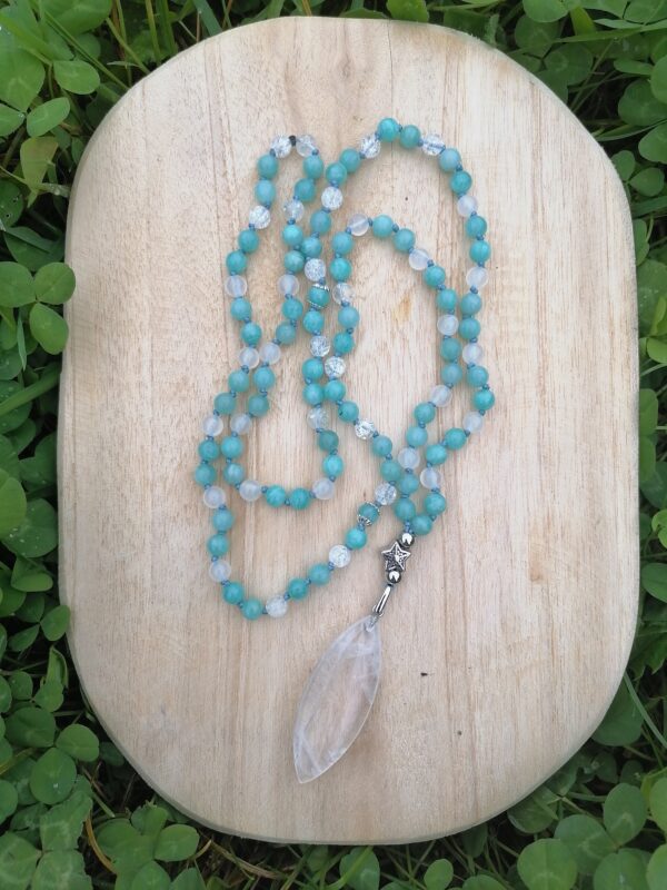 Mala apaisement - Amazonite - cristal de roche - sélénite - inspiration tibétain – Image 2