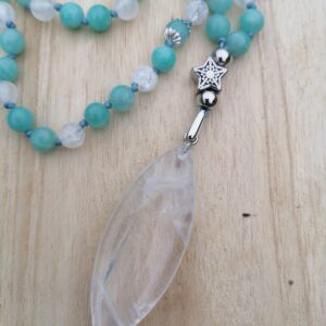 mala apaisement amazonite sélénite cristal de roche lithothérapie mala tibétain