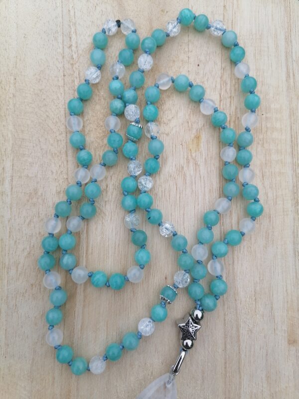Mala apaisement - Amazonite - cristal de roche - sélénite - inspiration tibétain – Image 3